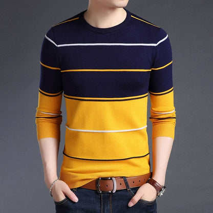 New Fashion Brand Sweater Mens Pullover Striped Slim Fit Jumpers Knitred Woolen Autumn Korean Style Casual Men Clothes