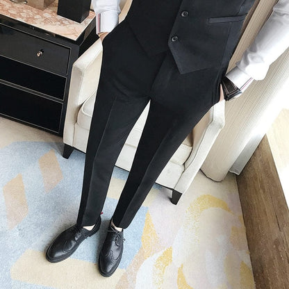 New Men's Suit Pants Solid Color Casual Business Dress Pants Slim Dress Trousers Quality Men's Classic Groom Wedding Pants