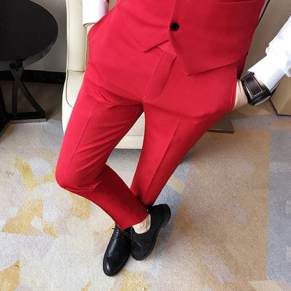 New Men's Suit Pants Solid Color Casual Business Dress Pants Slim Dress Trousers Quality Men's Classic Groom Wedding Pants