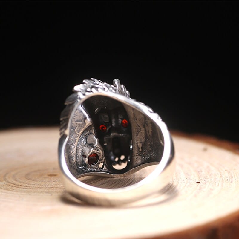 ZABRA 100% Solid 925 Sterling Silver Dragon Red Zircon Eye Domineering Men Ring Vintage Punk Retro Big Gothic Ring Men Jewelry