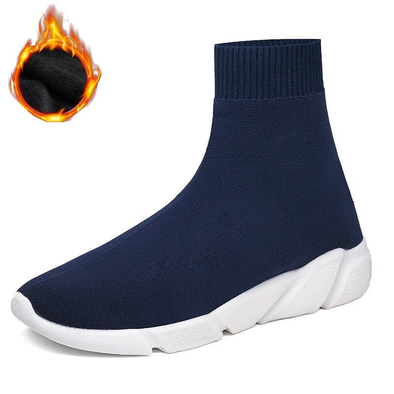 FEOZYZ High Top Running Shoes For Men Women Thermal Winter Shoes Women Men Fur Lining Sport Shoes Chunky Shark Sneakers