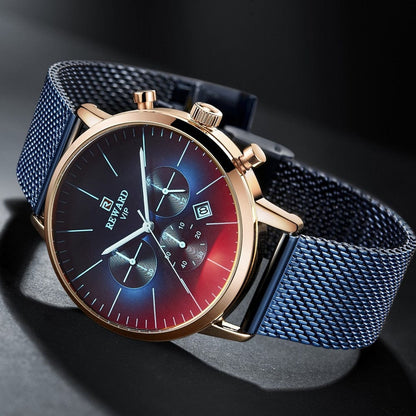 New Fashion Color Bright Glass Watch Men Top Luxury Brand Chronograph Men's Stainless Steel Business Clock Men Wrist Watch