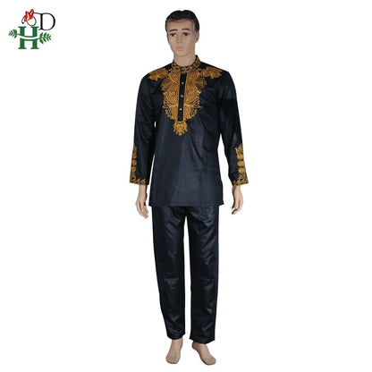 H&amp;D Dashiki Mens Top Pant 2 Pieces Outfit Set African Men Clothes  Riche African Clothing For Men Dashiki Shirt With Trouser