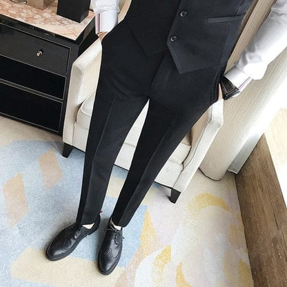 New Men's Suit Pants Solid Color Casual Business Dress Pants Slim Dress Trousers Quality Men's Classic Groom Wedding Pants