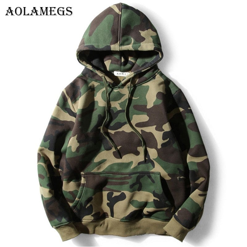 Aolamegs Hoodies Men Army Green Camouflage Hood Camo Fleece Pullover Fashion Hip Hop Streetwear Casual Hoodie 2017 Autumn Winter