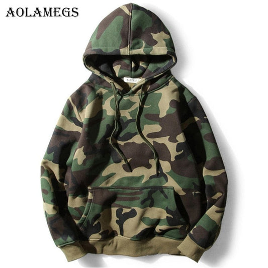 Aolamegs Hoodie Barbati Army Green Camouflage Hood Camo Fleece Pulover Fashion Hip Hop Streetwear Casual Hoodie 2017 Toamna Iarna