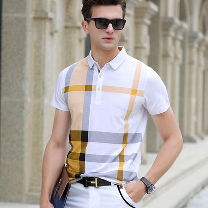 summer polo shirt men's brand clothing cotton short sleeve business casual plaid designer homme camisa breathable plus size