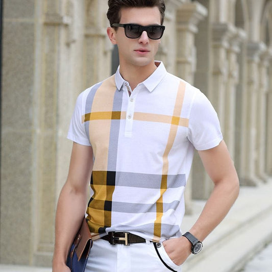2020 summer polo shirt men's brand clothing cotton short sleeve business casual plaid designer homme camisa breathable plus size