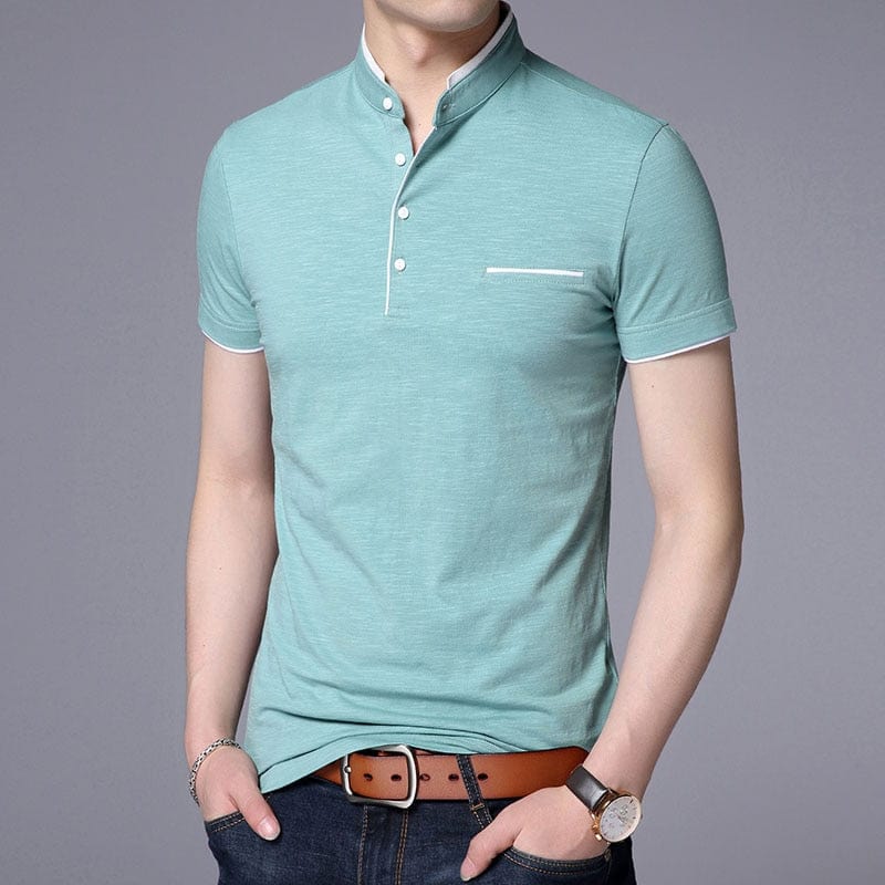 2022 New Fashion Brand Polo Shirt Men&#39;s Summer Mandarin Collar Slim Fit Solid Color Button Breathable Polos Casual Men Clothing