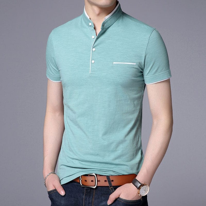New Fashion Brand Polo Shirt Men's Summer Mandarin Collar Slim Fit Solid Color Button Breathable Polos Casual Men Clothing