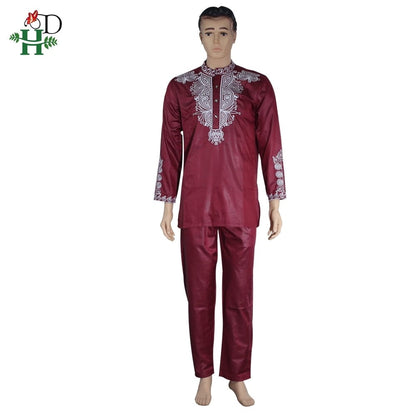 H&amp;D Dashiki Mens Top Pant 2 Pieces Outfit Set African Men Clothes  Riche African Clothing For Men Dashiki Shirt With Trouser