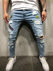 Moda New Bărbați gaură insignă broderie pantaloni denim pantaloni Streetwear bărbați hiphop skinny Casual Patch Jeans