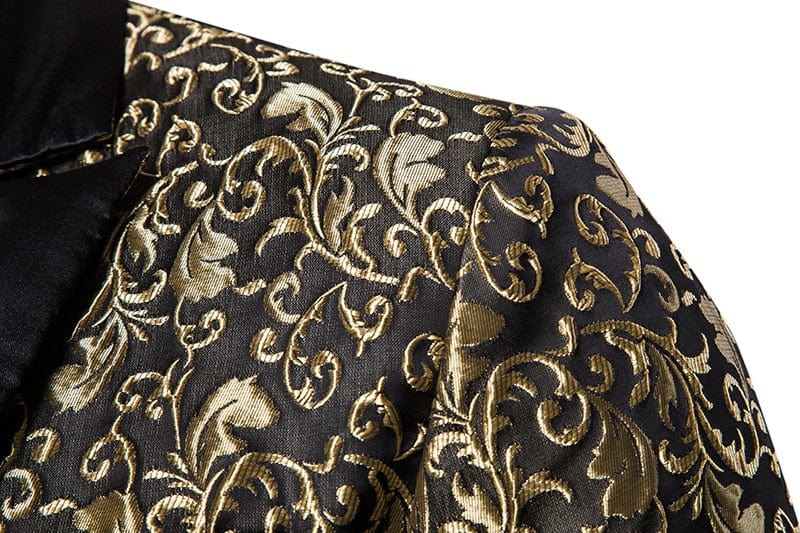 Gold Jacquard Bronzing Floral Blazer Men  Brand New Mens Patchwork One Button Blazer Jacket Party Stage Singer Costume Homme