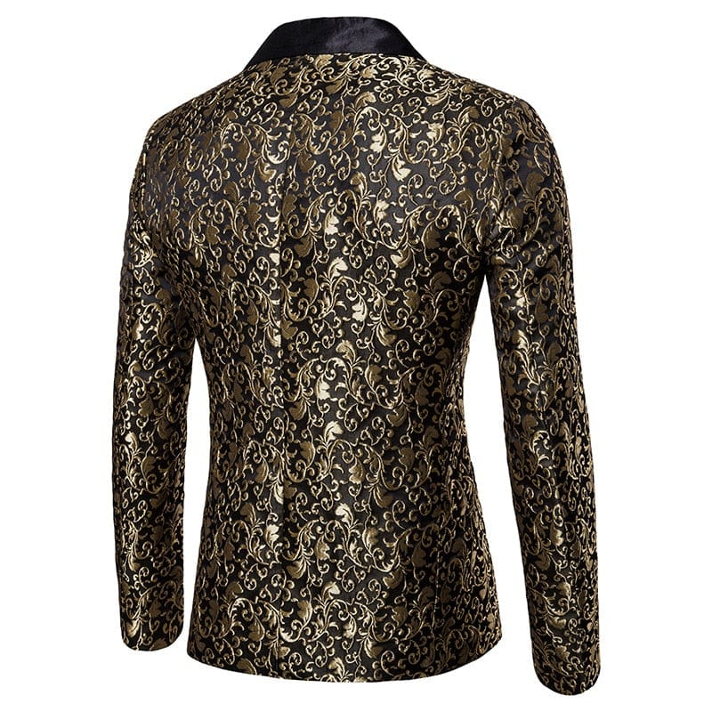 Gold Jacquard Bronzing Floral Blazer Men  Brand New Mens Patchwork One Button Blazer Jacket Party Stage Singer Costume Homme