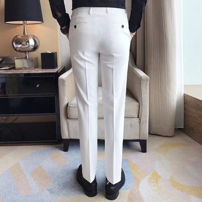 New Men's Suit Pants Solid Color Casual Business Dress Pants Slim Dress Trousers Quality Men's Classic Groom Wedding Pants