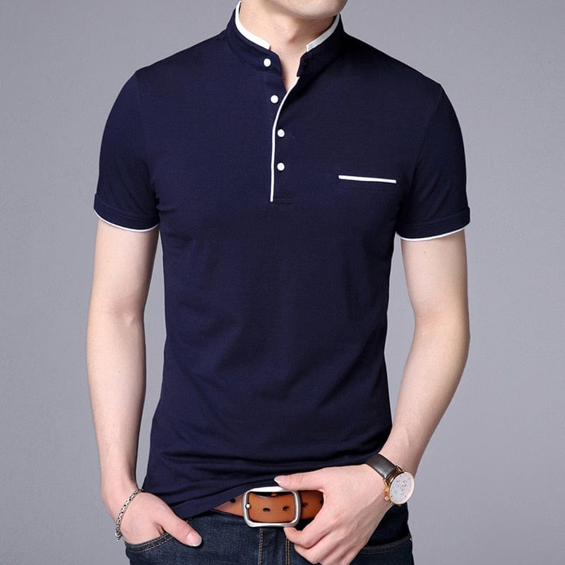 2022 New Fashion Brand Polo Shirt Men&#39;s Summer Mandarin Collar Slim Fit Solid Color Button Breathable Polos Casual Men Clothing