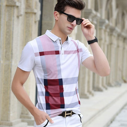 summer polo shirt men's brand clothing cotton short sleeve business casual plaid designer homme camisa breathable plus size