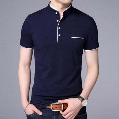 New Fashion Brand Polo Shirt Men's Summer Mandarin Collar Slim Fit Solid Color Button Breathable Polos Casual Men Clothing