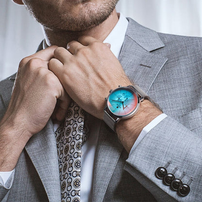 New Fashion Color Bright Glass Watch Men Top Luxury Brand Chronograph Men's Stainless Steel Business Clock Men Wrist Watch