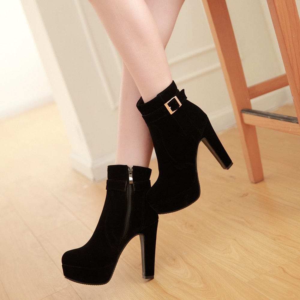 Meotina Female Boots Women Boots Winter Buckle Super High Heel Ankle Boots Zipper Platform Thick Heel Short Shoes Lady Red 33-43