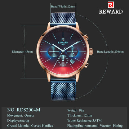 New Fashion Color Bright Glass Watch Men Top Luxury Brand Chronograph Men's Stainless Steel Business Clock Men Wrist Watch