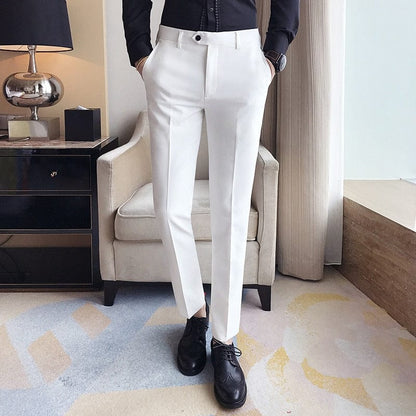 New Men's Suit Pants Solid Color Casual Business Dress Pants Slim Dress Trousers Quality Men's Classic Groom Wedding Pants