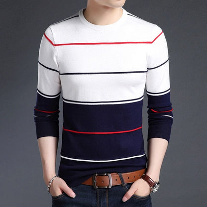 New Fashion Brand Sweater Mens Pullover Striped Slim Fit Jumpers Knitred Woolen Autumn Korean Style Casual Men Clothes