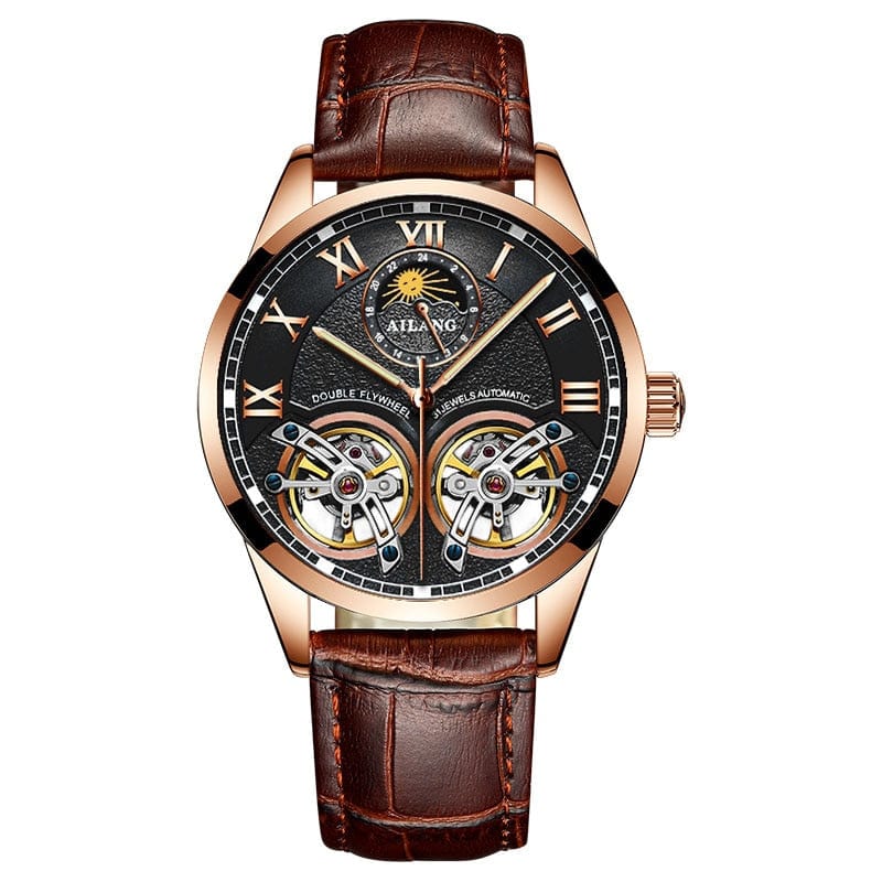 AILANG Original Design men&#39;s Double Flywheel Automatic Mechanical Watch Fashion Leisure Business Luxury Clock