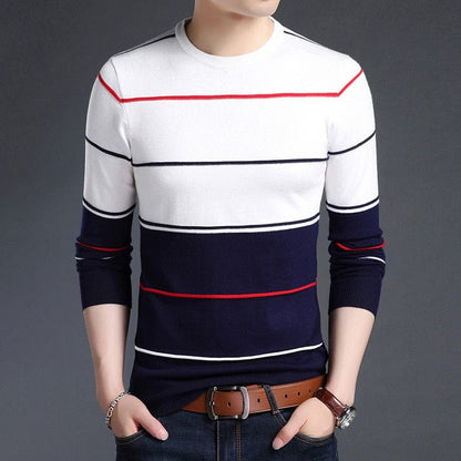 New Fashion Brand Sweater Mens Pullover Striped Slim Fit Jumpers Knitred Woolen Autumn Korean Style Casual Men Clothes