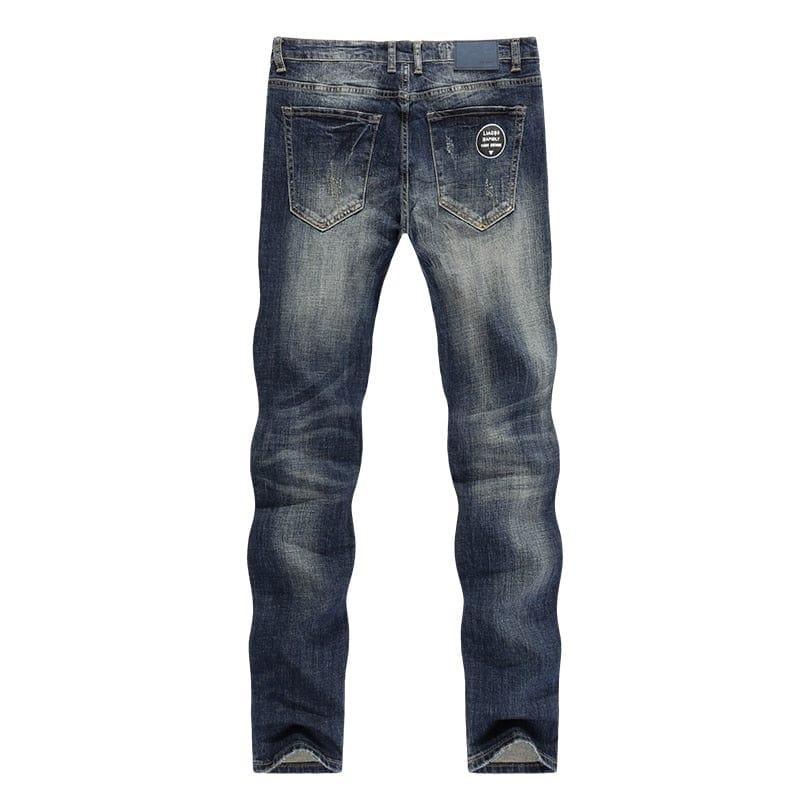 Blugi KSTUN Bărbați Noutăți Toamnă Iarnă Direct Drepți Retro Albastru Stretch Vintage Casaul Streetwear Blugi Moto Biker Mărimea 40