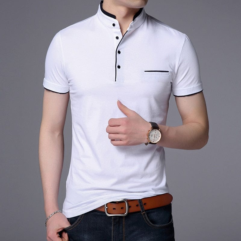 2022 New Fashion Brand Polo Shirt Men&#39;s Summer Mandarin Collar Slim Fit Solid Color Button Breathable Polos Casual Men Clothing