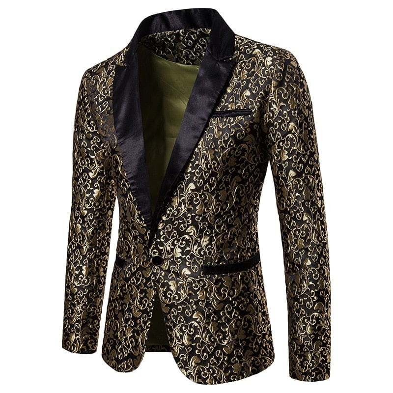 Black Jacquard Bronzing Floral Blazer Men 2022 Luxury Brand Single Button Suit Jacket Men Wedding Party Stage Costume Homme 2XL