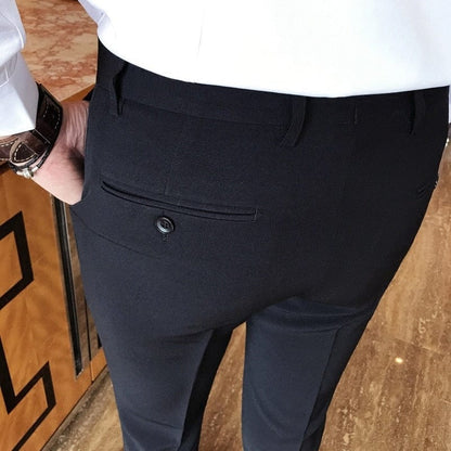 New Men's Suit Pants Solid Color Casual Business Dress Pants Slim Dress Trousers Quality Men's Classic Groom Wedding Pants