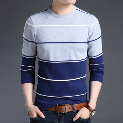 New Fashion Brand Sweater Mens Pullover Striped Slim Fit Jumpers Knitred Woolen Autumn Korean Style Casual Men Clothes