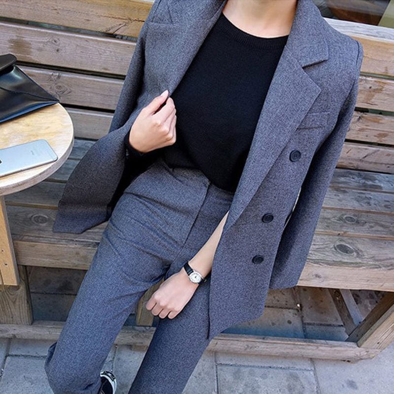 Costume de afaceri de modă cu pantaloni, uniforme formale, jachetă în două piese și pantaloni lungi, set de blazer negru, femei, OL 2, costume două piese