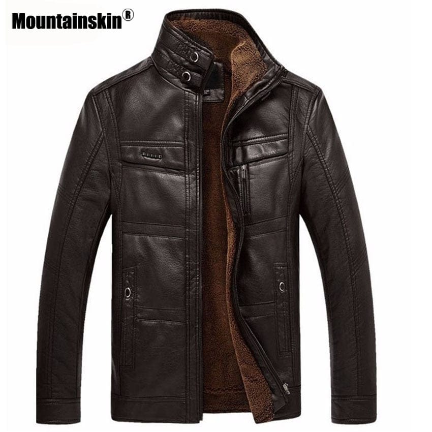 Mountainskin Leather Jacket Men Coats Brand High Quality PU Outerwear Men Business Winter Faux Fur Male Jacket Fleece EDA113