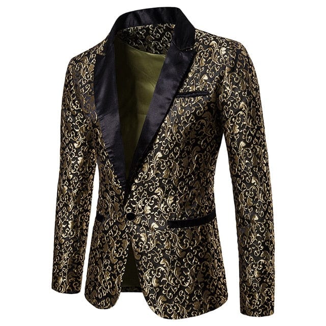 Gold Jacquard Bronzing Floral Blazer Men  Brand New Mens Patchwork One Button Blazer Jacket Party Stage Singer Costume Homme