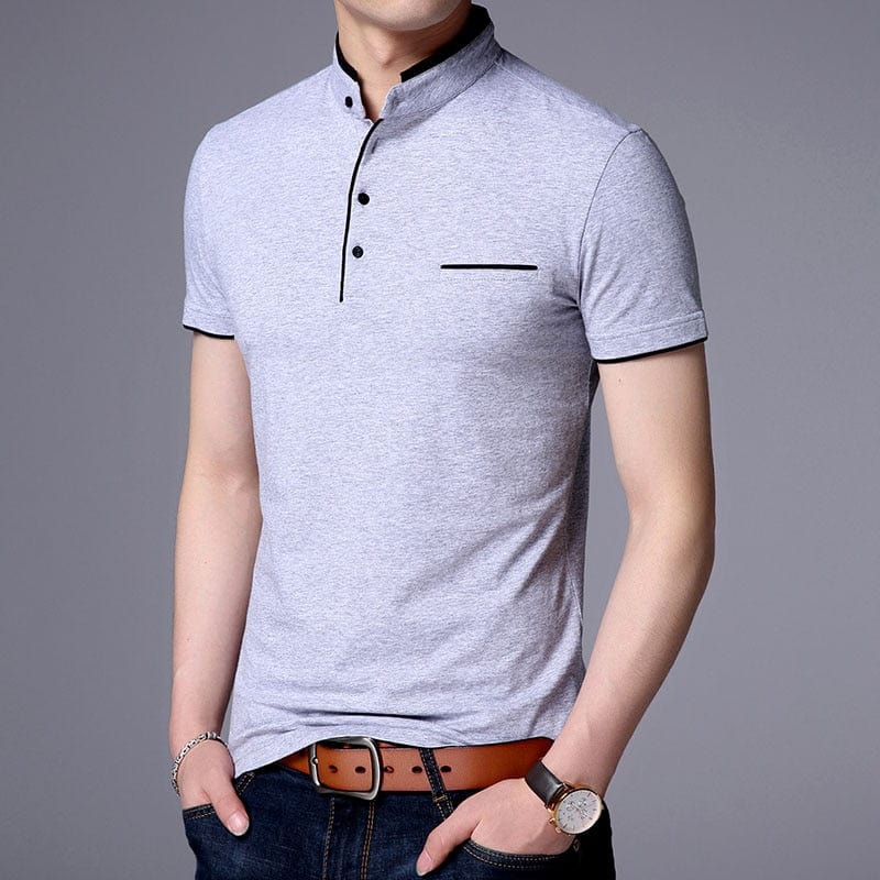 2022 New Fashion Brand Polo Shirt Men&#39;s Summer Mandarin Collar Slim Fit Solid Color Button Breathable Polos Casual Men Clothing