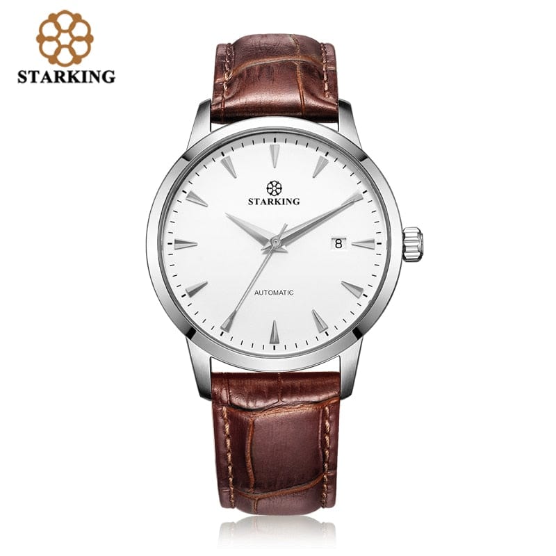 STARKING Business Men Watch 40mm Men's Mechanical Watch Simple Sapphire AM0184  Calendar Ultra Thin Mechanical Watch 5Bar