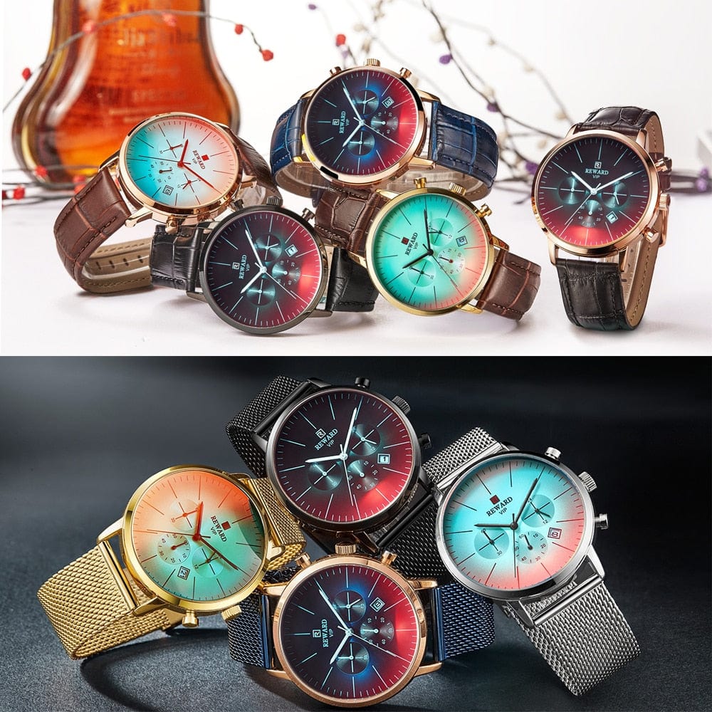 2022 New Fashion Color Bright Glass Watch Men Top Luxury Brand Chronograph Men&#39;s Stainless Steel Business Clock Men Wrist Watch