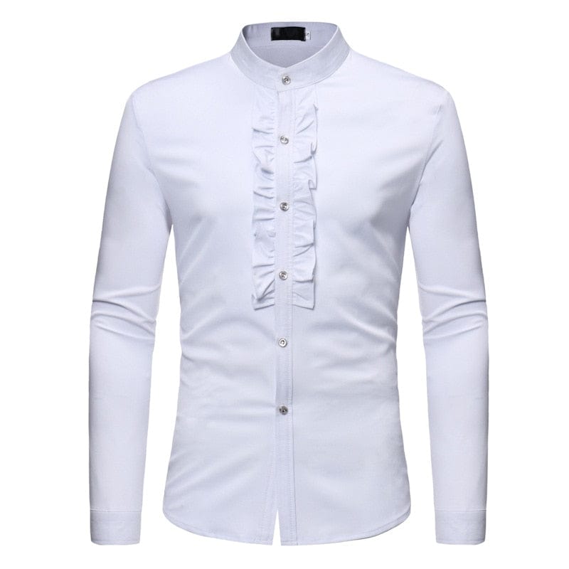 Solid Color Men Shirt Tuxedo Shirts Bridegroom Wedding Shirts Long Sleeve Slim Fit Casual Mens Dress Shirts Camisa Masculina XL