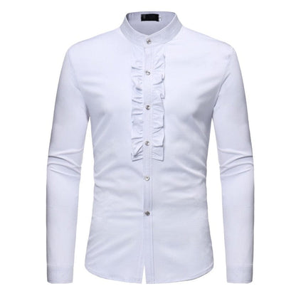 Solid Color Men Shirt Tuxedo Shirts Bridegroom Wedding Shirts Long Sleeve Slim Fit Casual Mens Dress Shirts Camisa Masculina XL