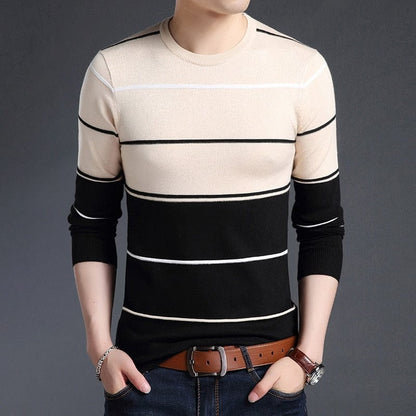 New Fashion Brand Sweater Mens Pullover Striped Slim Fit Jumpers Knitred Woolen Autumn Korean Style Casual Men Clothes
