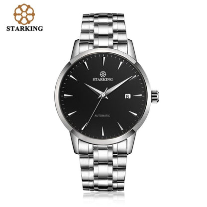 STARKING Business Men Watch 40mm Men's Mechanical Watch Simple Sapphire AM0184  Calendar Ultra Thin Mechanical Watch 5Bar