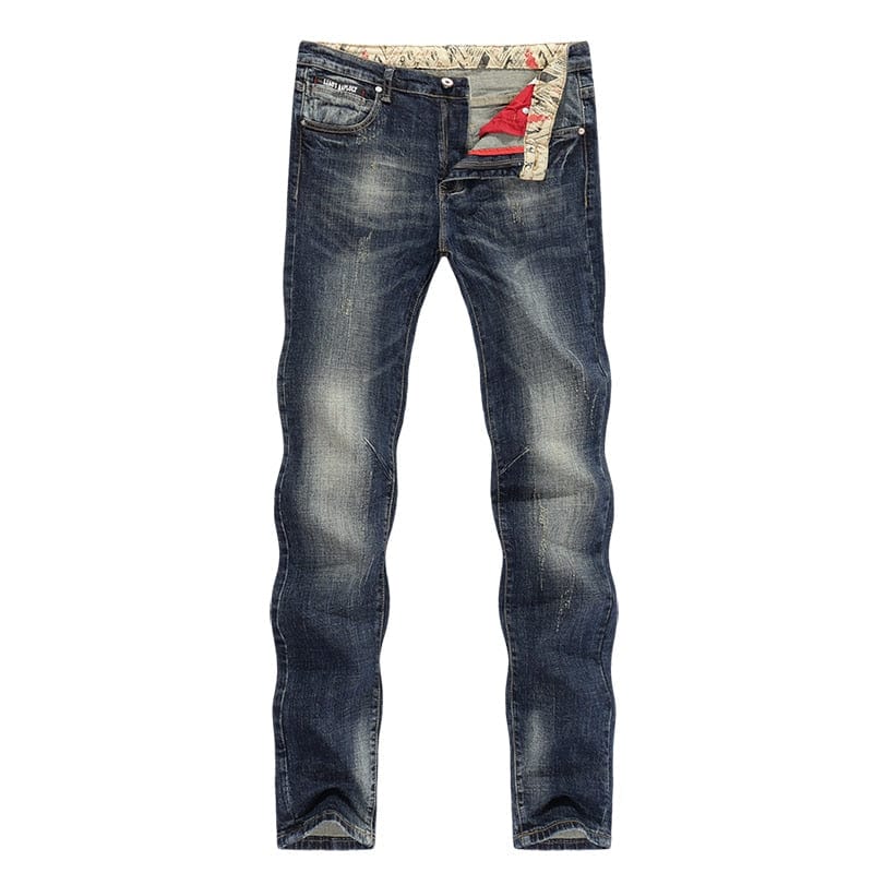 Blugi KSTUN Bărbați Noutăți Toamnă Iarnă Direct Drepți Retro Albastru Stretch Vintage Casaul Streetwear Blugi Moto Biker Mărimea 40