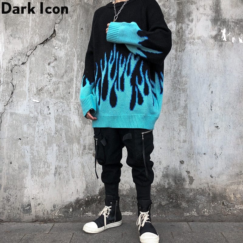 DARK ICON Blue Flame Pulover Me 2019 Iarna Streetwear Pulovere Barbati Pulover Tricoturi Pulover pentru Barbati