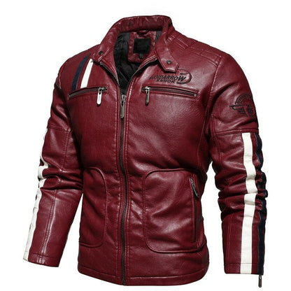 Mens Motorcycle Jacket  Autumn Winter Men New Faux PU Leather Jackets Casual Embroidery Biker Coat Zipper Fleece Male Jacket
