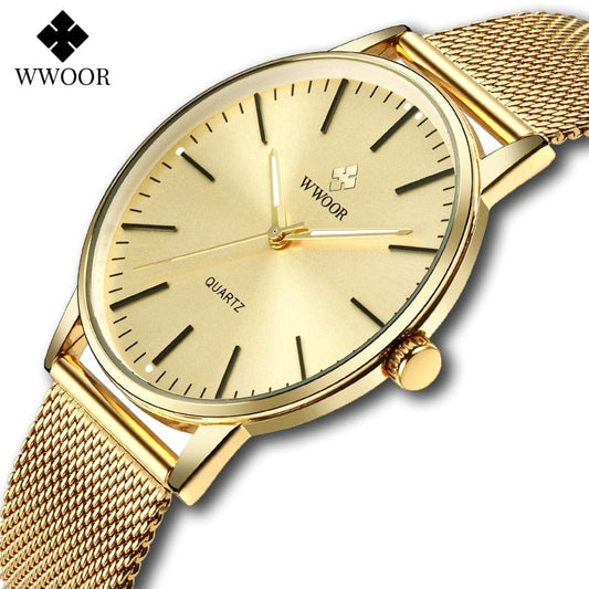 WWOOR Men Gold Watches 2022 Luxury Brand Men Fashion Quartz Golden Clock Male Simple Sports Waterproof Wrist Watch Zegarek Meski