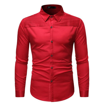 Solid Color Men Shirt Tuxedo Shirts Bridegroom Wedding Shirts Long Sleeve Slim Fit Casual Mens Dress Shirts Camisa Masculina XL