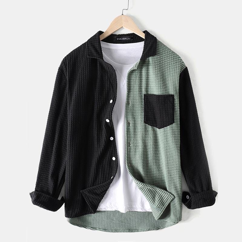 INCERUN Men Shirt Patchwork 2022 Turn Down Collar Long Sleeve Chic Blouse Streetwear Button Casual Camisas Hombre Men Clothing 7